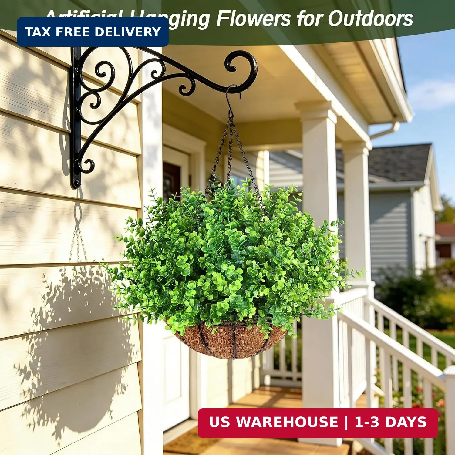Artificial Greenery Eucalyptus Boxwood, UV Resistant Faux Outdoor Plants for Dec