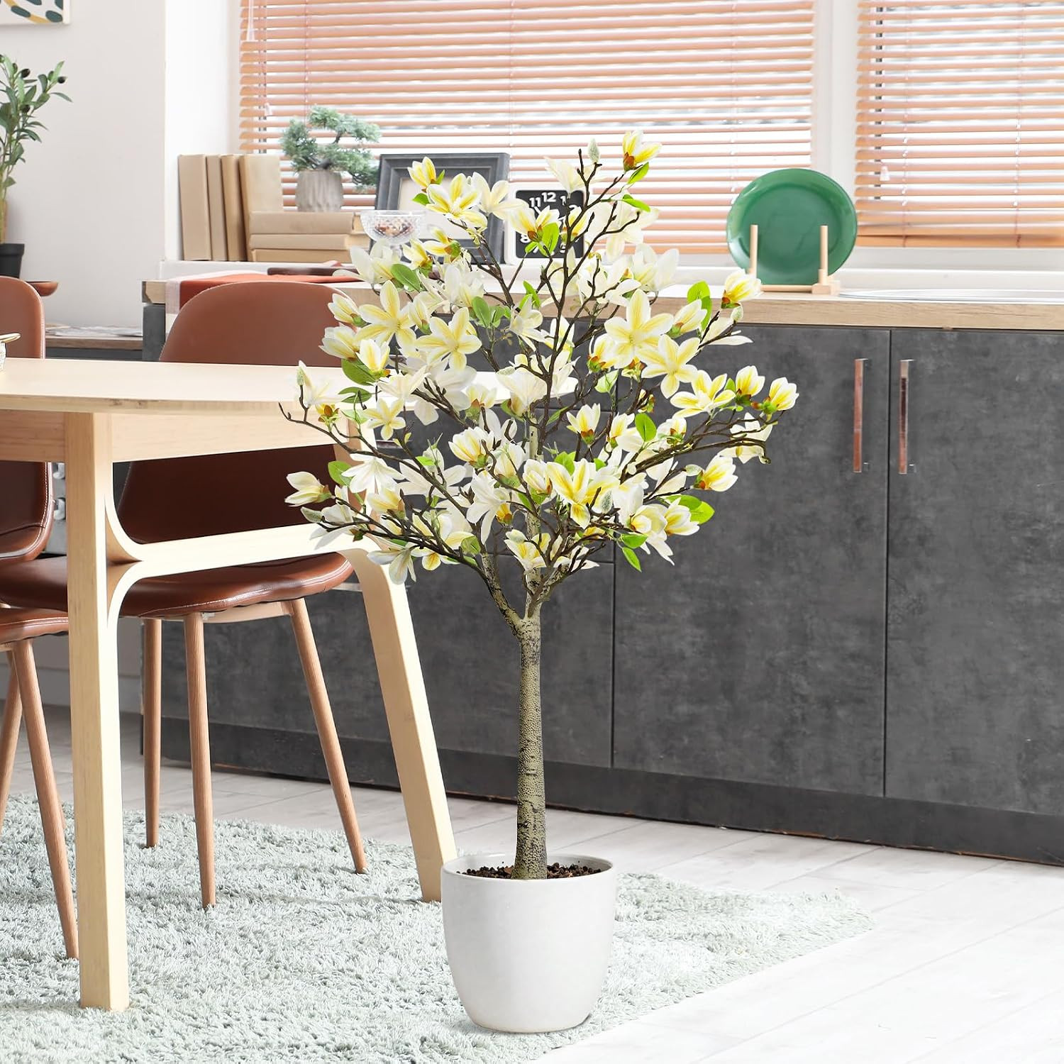 Faux Magnolia Tree 47.2″ with White Blooms, Indoor/Outdoor Farmhouse Decor