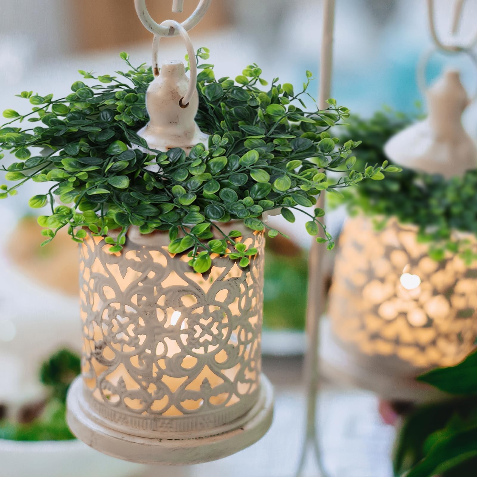 4 PCS 3 Inch Candle Rings Wreaths Pillars Mini Green Boxwood Wedding Decor