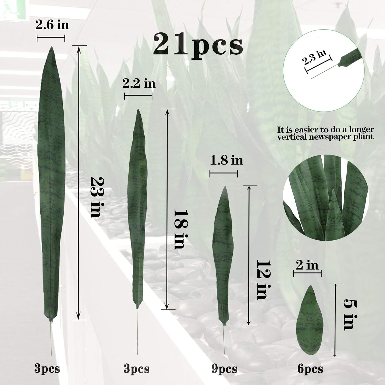 Tall Fake Snake Plant Leaves Set 21 Pcs Various Sizes Home Office Garden Decor