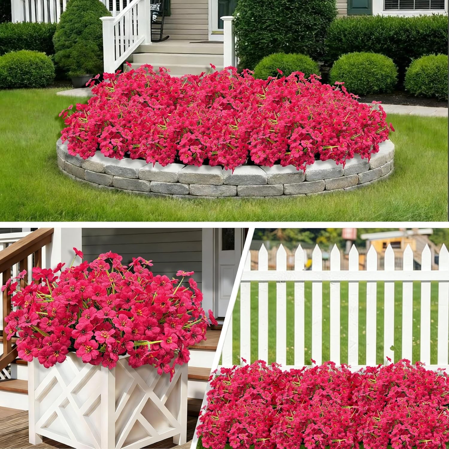 20 Bundles Fuchsia Artificial Flowers for Outdoors, UV Resistant Fake Flowers…