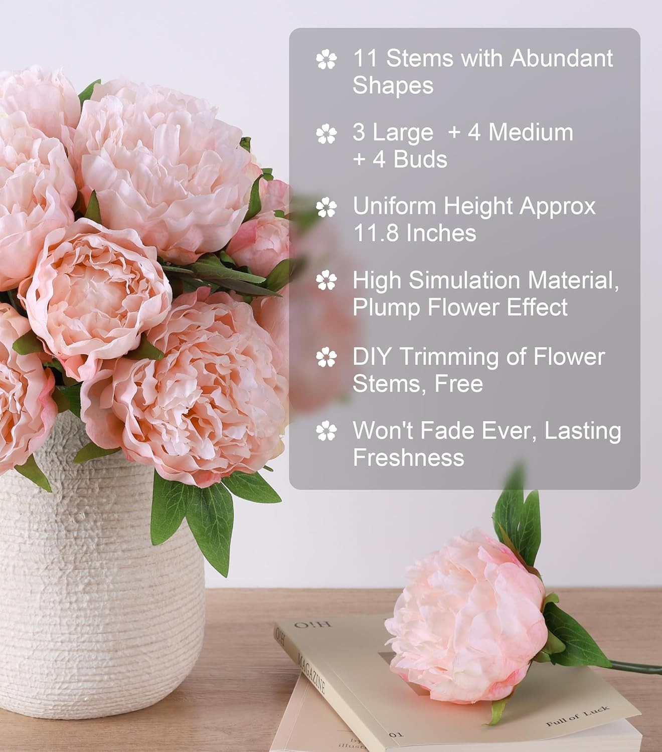 Customizable Silk Peony Arrangement – 11 Light Pink Branches for Any Occasion