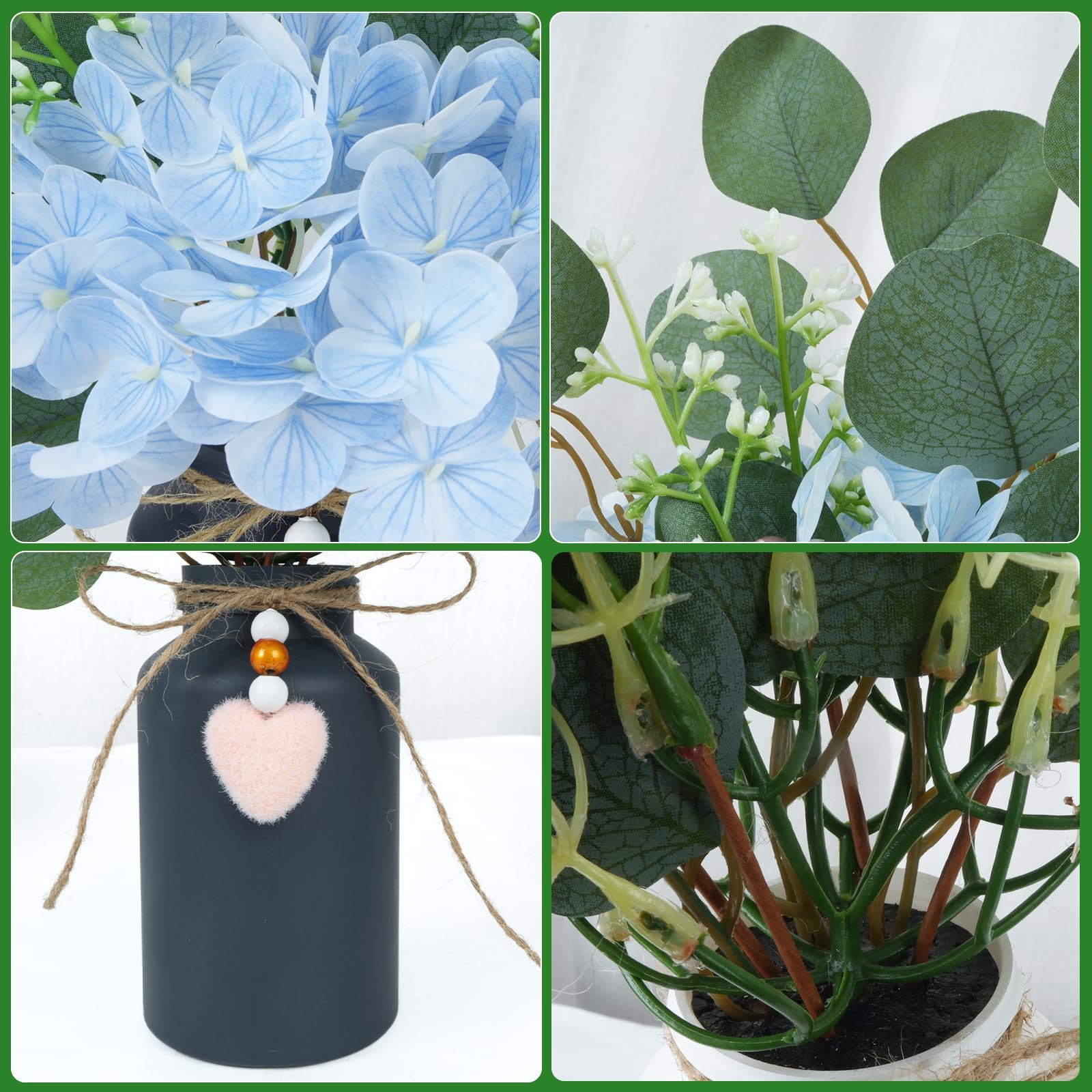 Artificial Hydrangea Flowers in Mason Jar Vase, Set of 3 Faux Hydrangea and E…