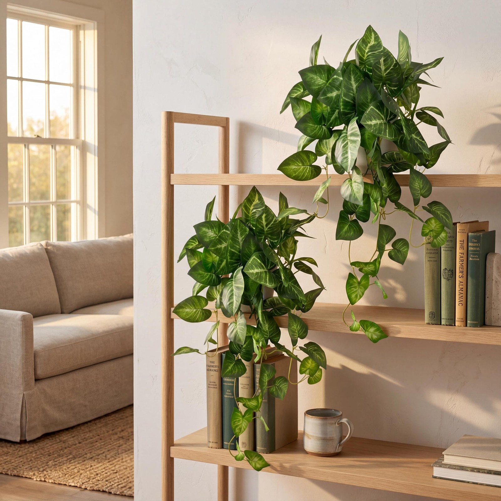 Artificial Pothos Hanging Plant 25in 2 Pack Faux Ivy Vines with Pots