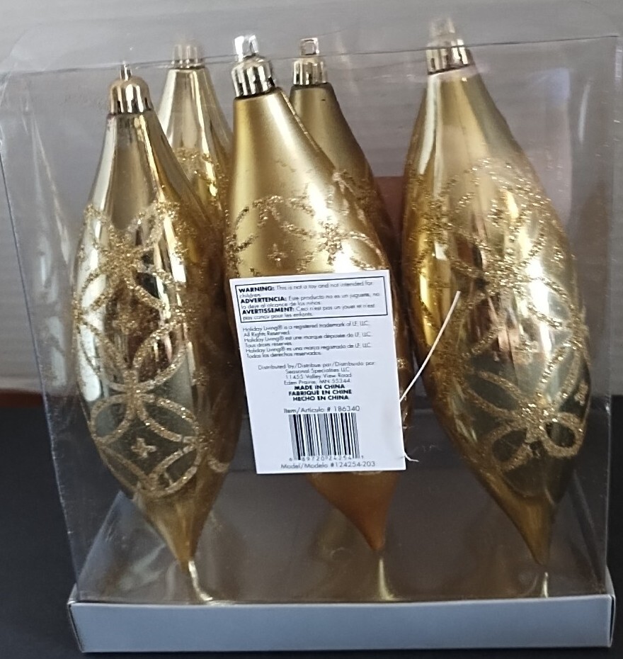 Holiday Living Set Of 6 Gold Christmas Tree Holiday Ornaments Shatter Resistant