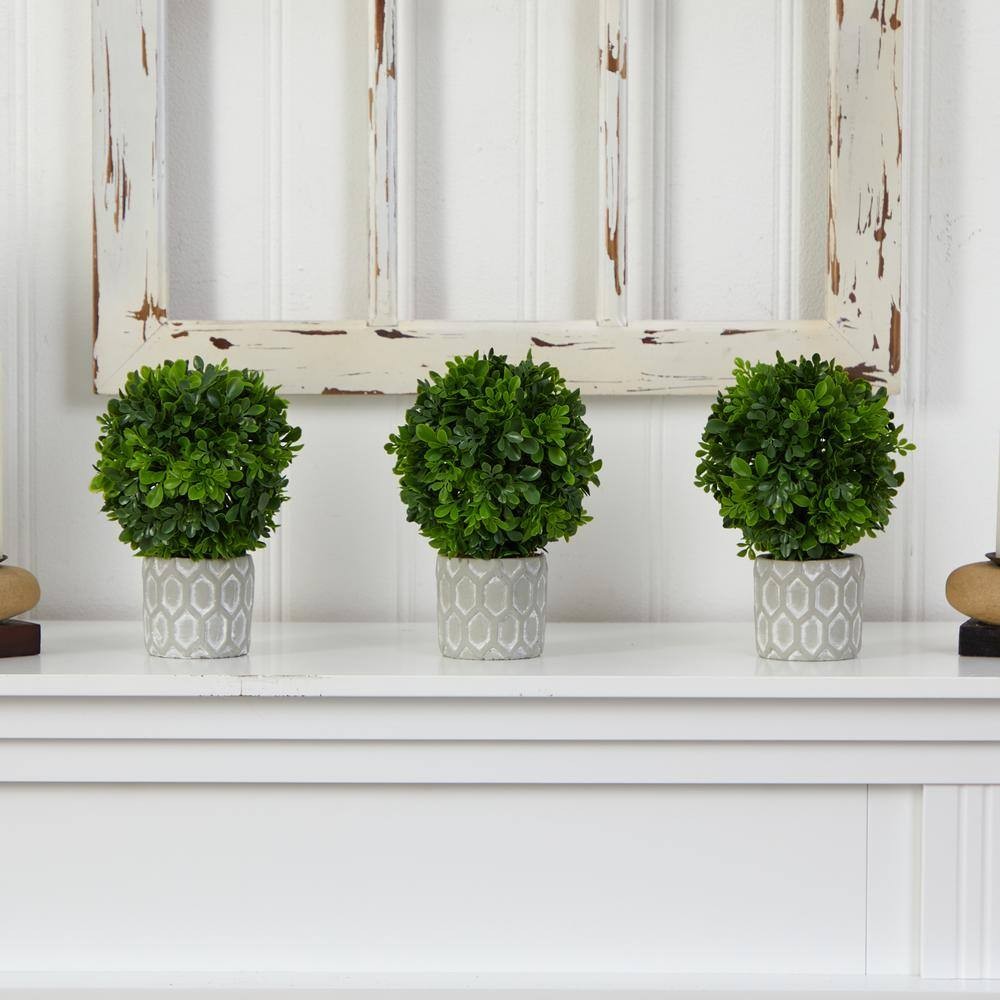 Nearly Natural 9 In. Boxwood Artificial Mini Topiary, Set of 3