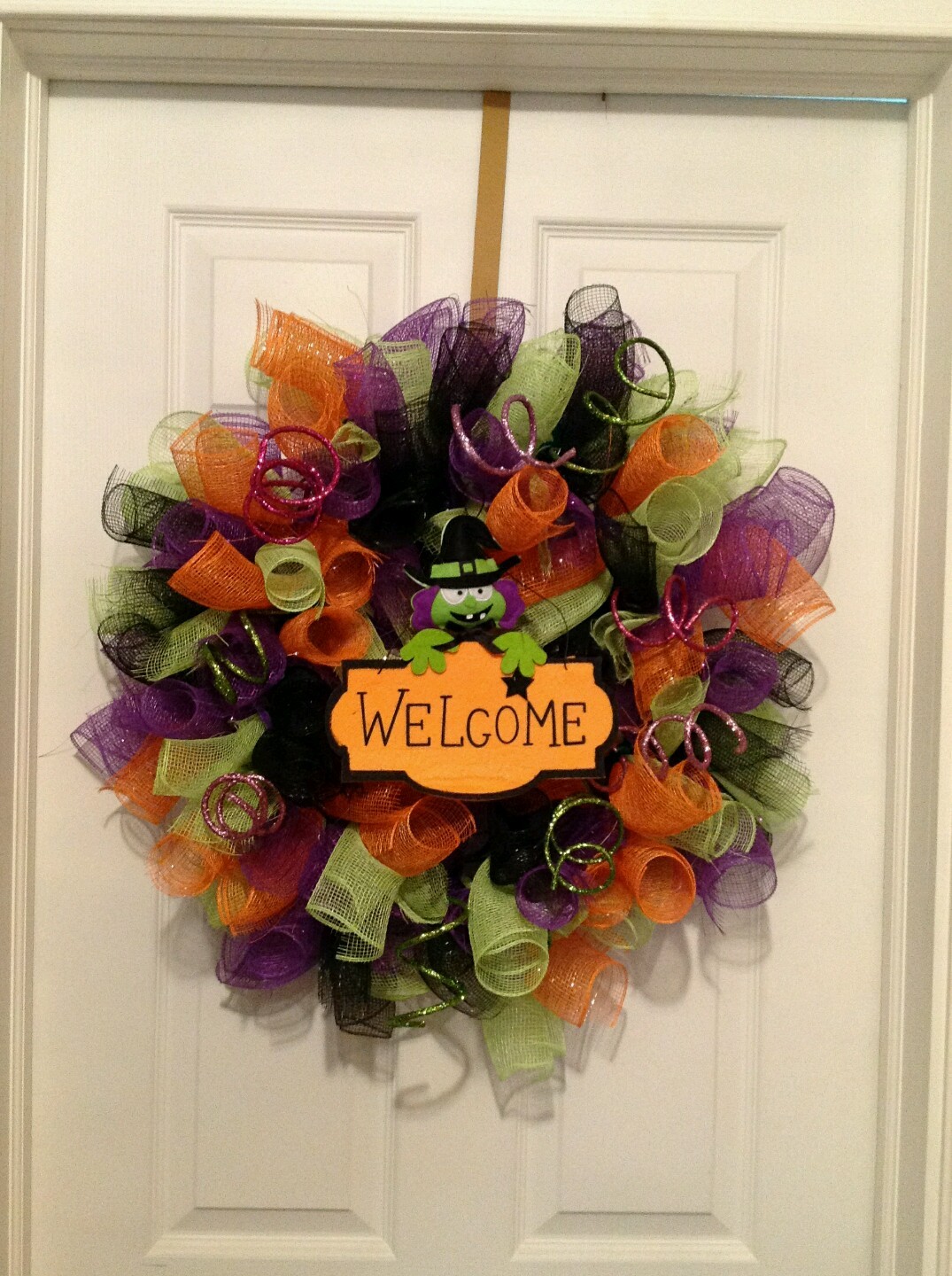 Handmade halloween,fall,pumpkin,orange, purple, green black deco mesh wreath