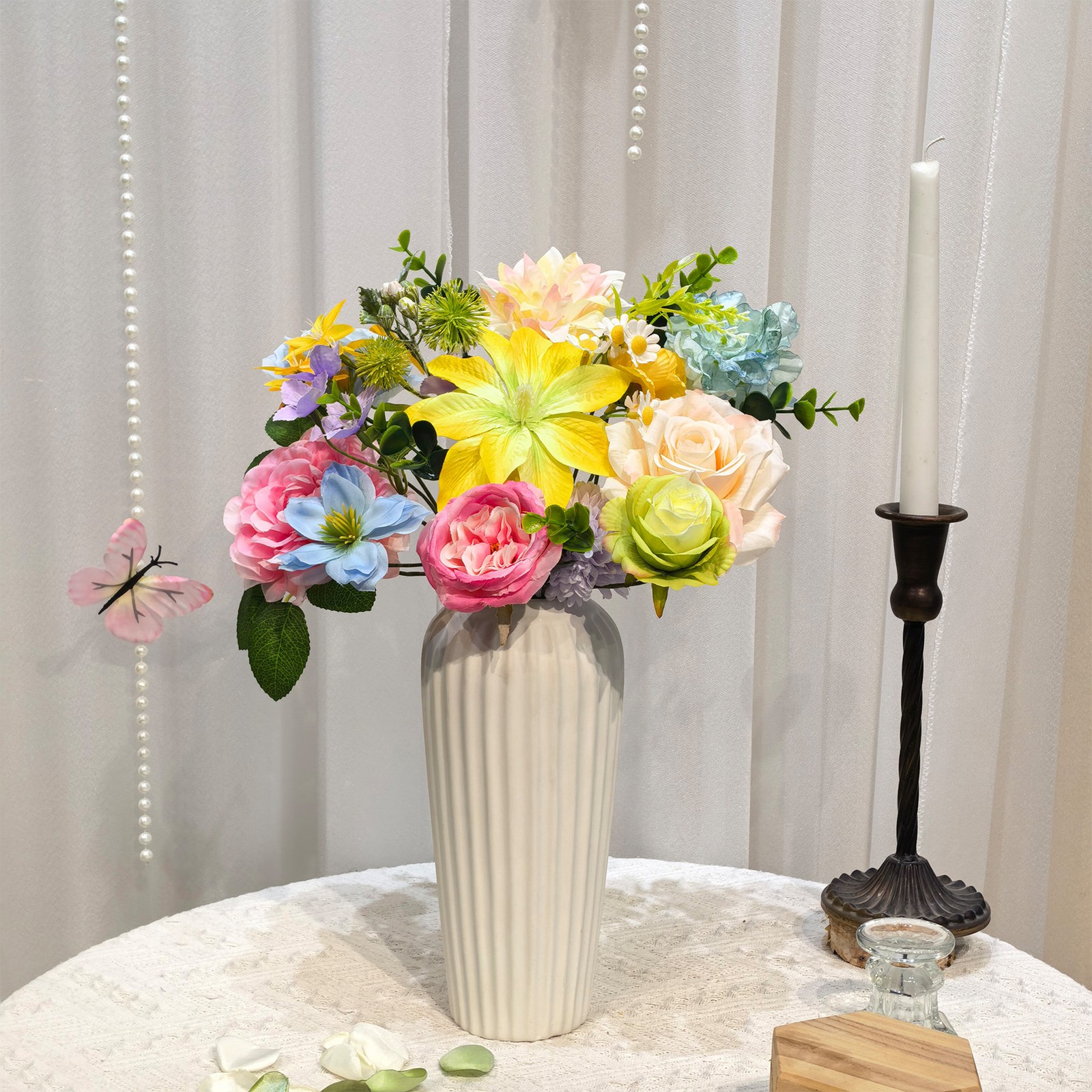 30PCS Artificial Silk Flowers Bulk for Home Decor Faux Floral Stems w/ Iron Wire
