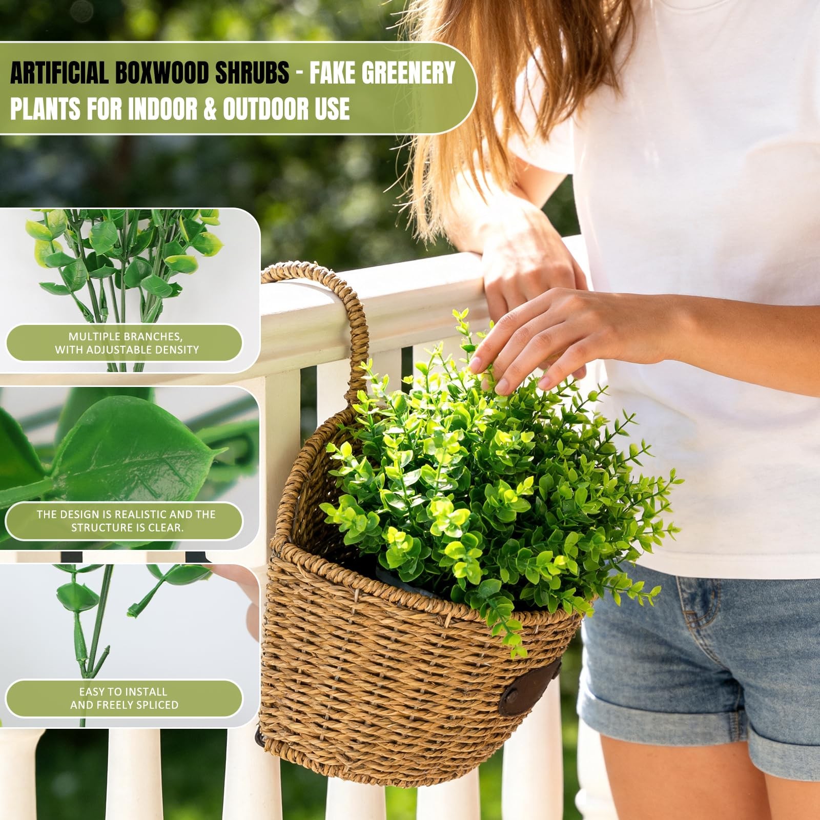 12 Pcs Artificial Greenery for Outdoors UV Resistant & Non-Fading Fake Bushes…