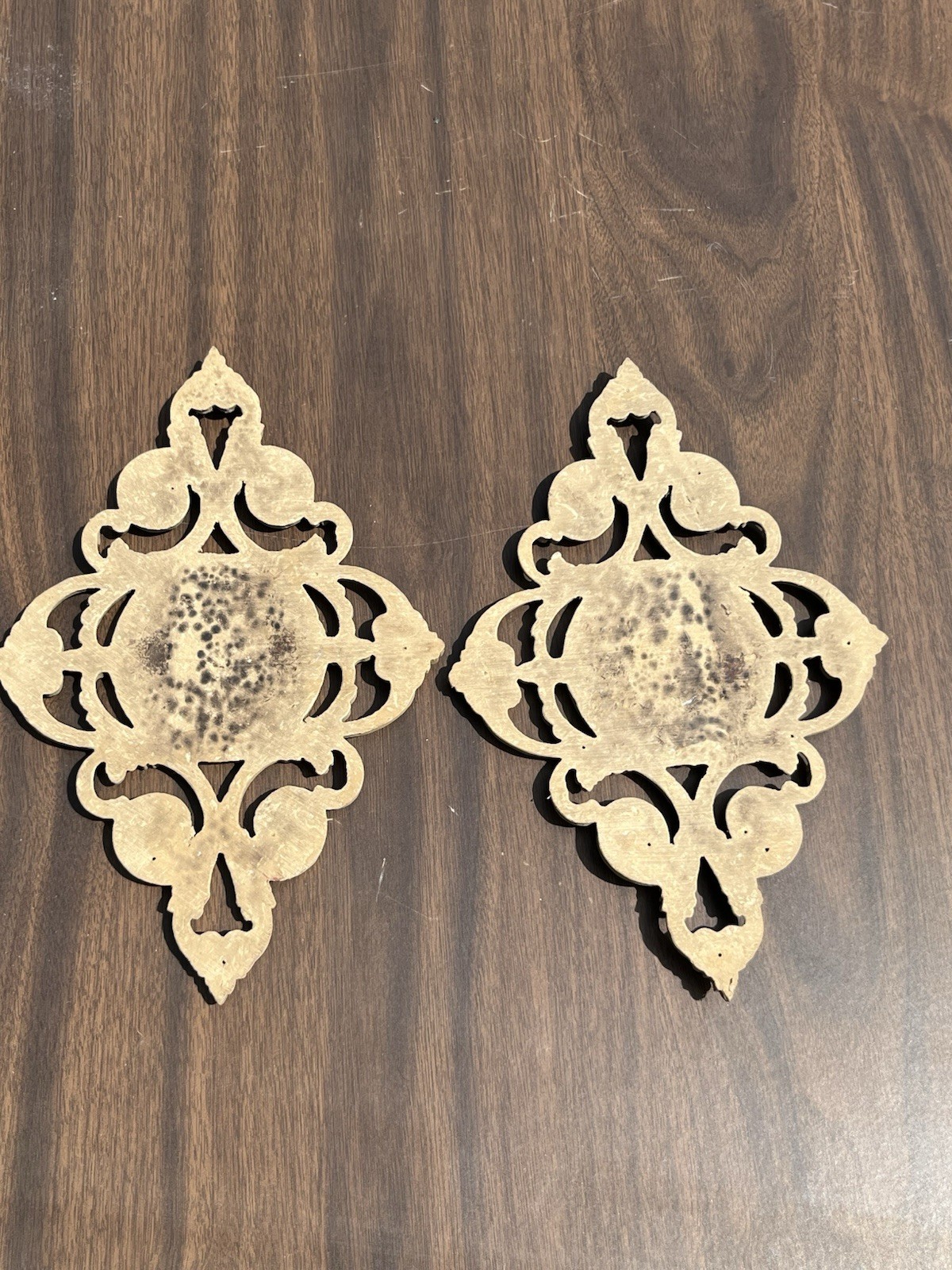 Natural Wood Leaf Scroll Carved Flower Appliqué Furniture Pair