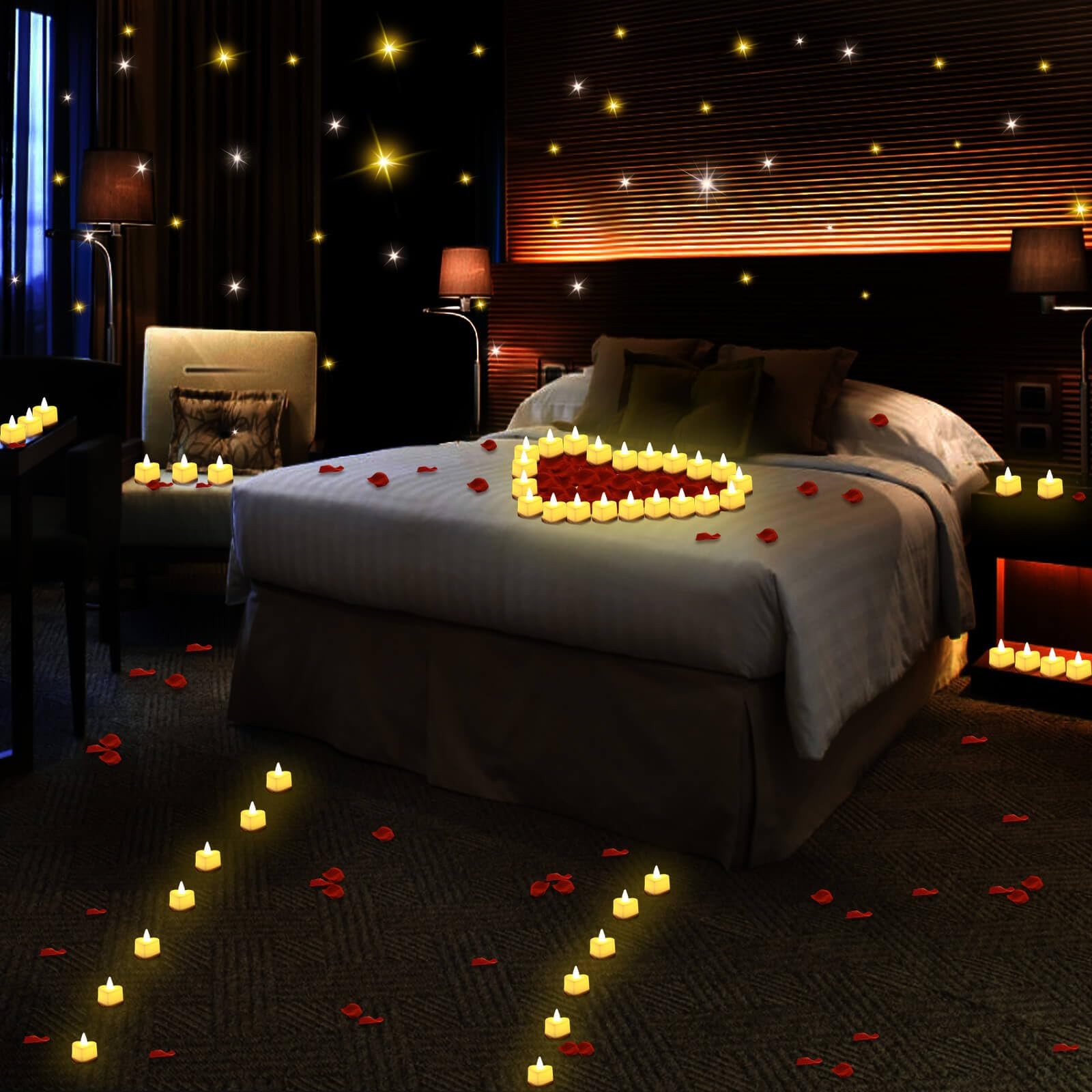 Rose Petals and Candles Set, 6000 Pieces Fake Rose Petals and 72 Pieces Heart…
