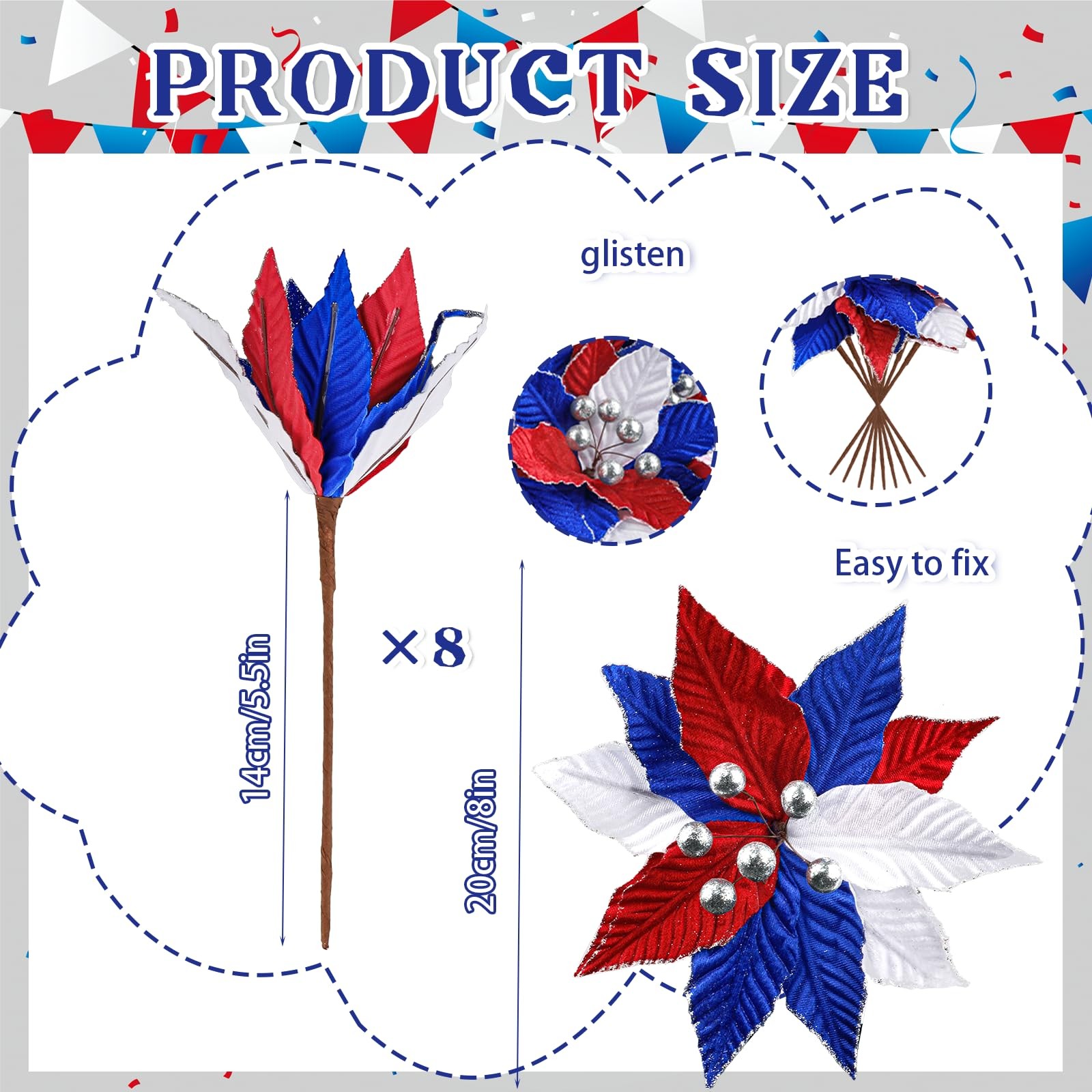 9 Pcs 4th of July Artificial Flowers Red White Blue Flowers Bouquets Patrioti…