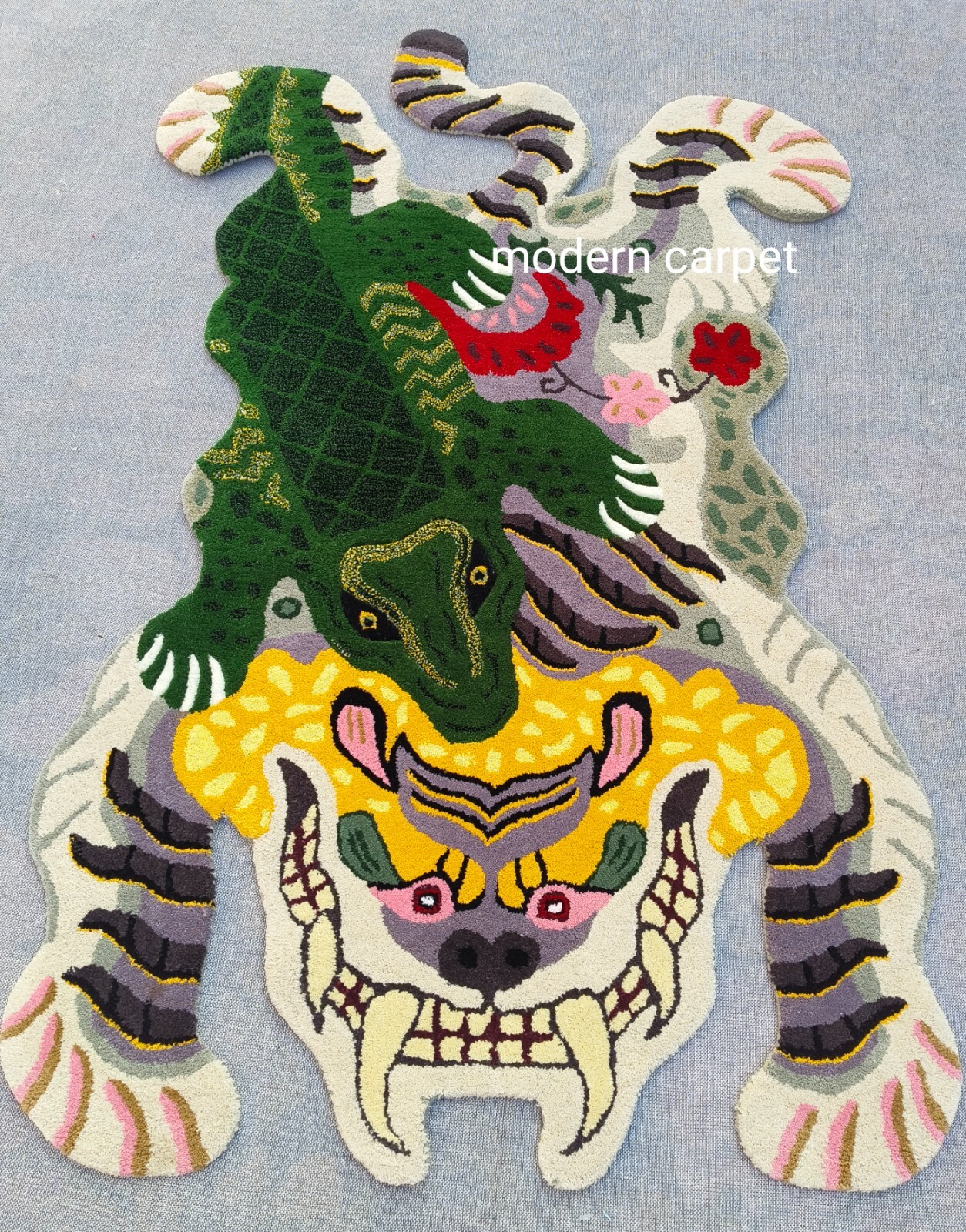 Tibetan Tiger Rugs 3×5 Feet Handmade 100% Woolen Hand Tufted For Home Decoration