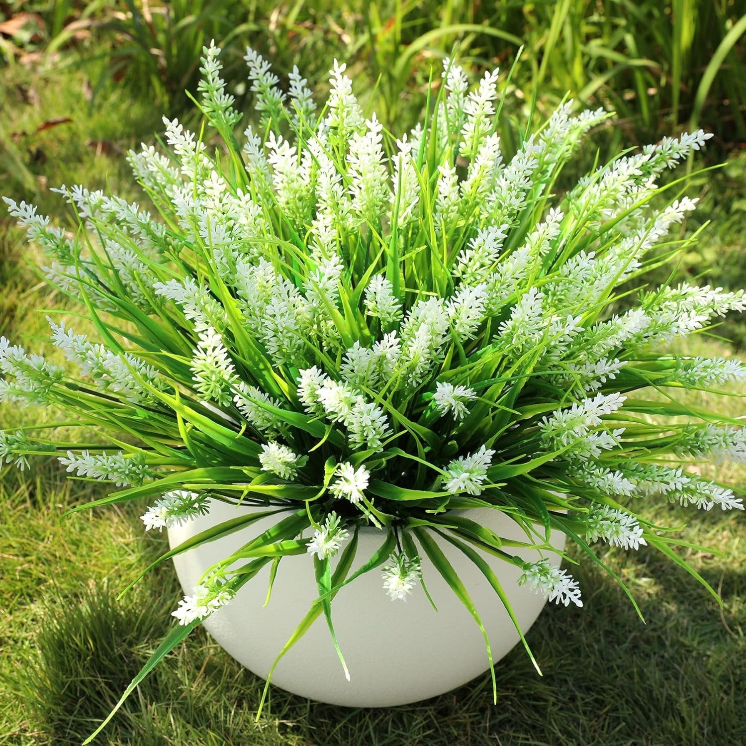 16 Bundles UV Resistant Artificial Lavender & Monkey Grass – Realistic Greenery
