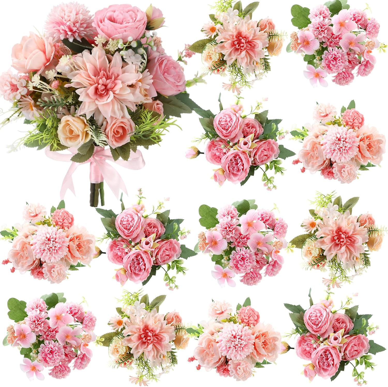 12 Bundles Gradient Blue Artificial Flowers Peonies Silk Dahlia Faux Rose Fake C