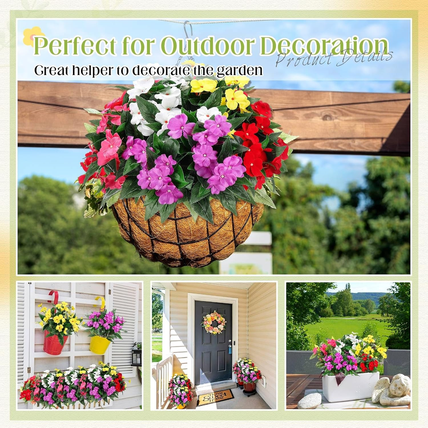 10 Bundles of Colorful Silk Impatiens Flowers for Indoor & Outdoor Decor