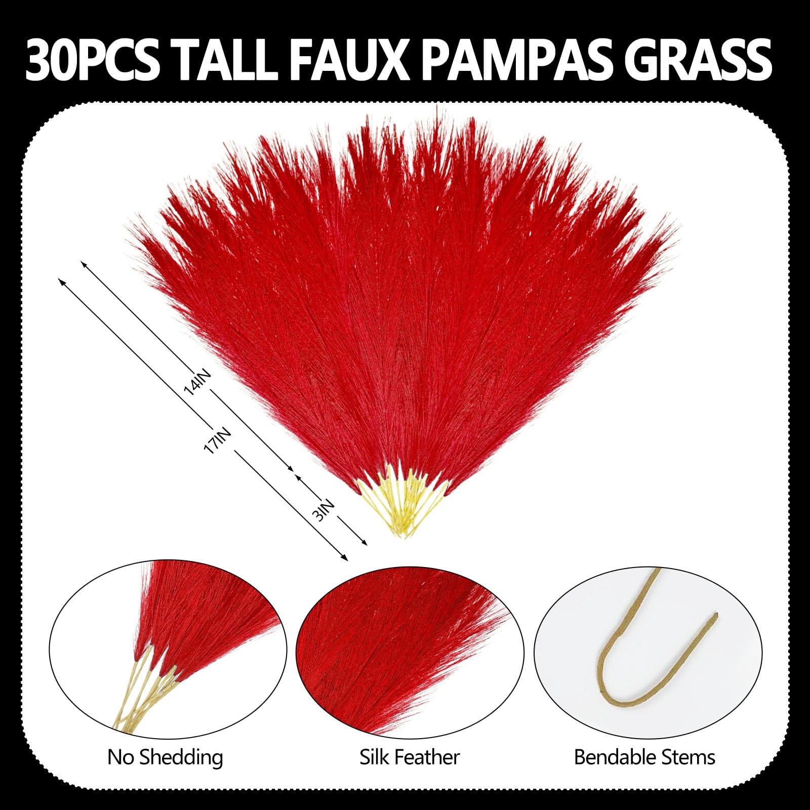 30 PCS Faux Pampas Grass Short Fluffy Decor Vase Filler Fits 17 Inch