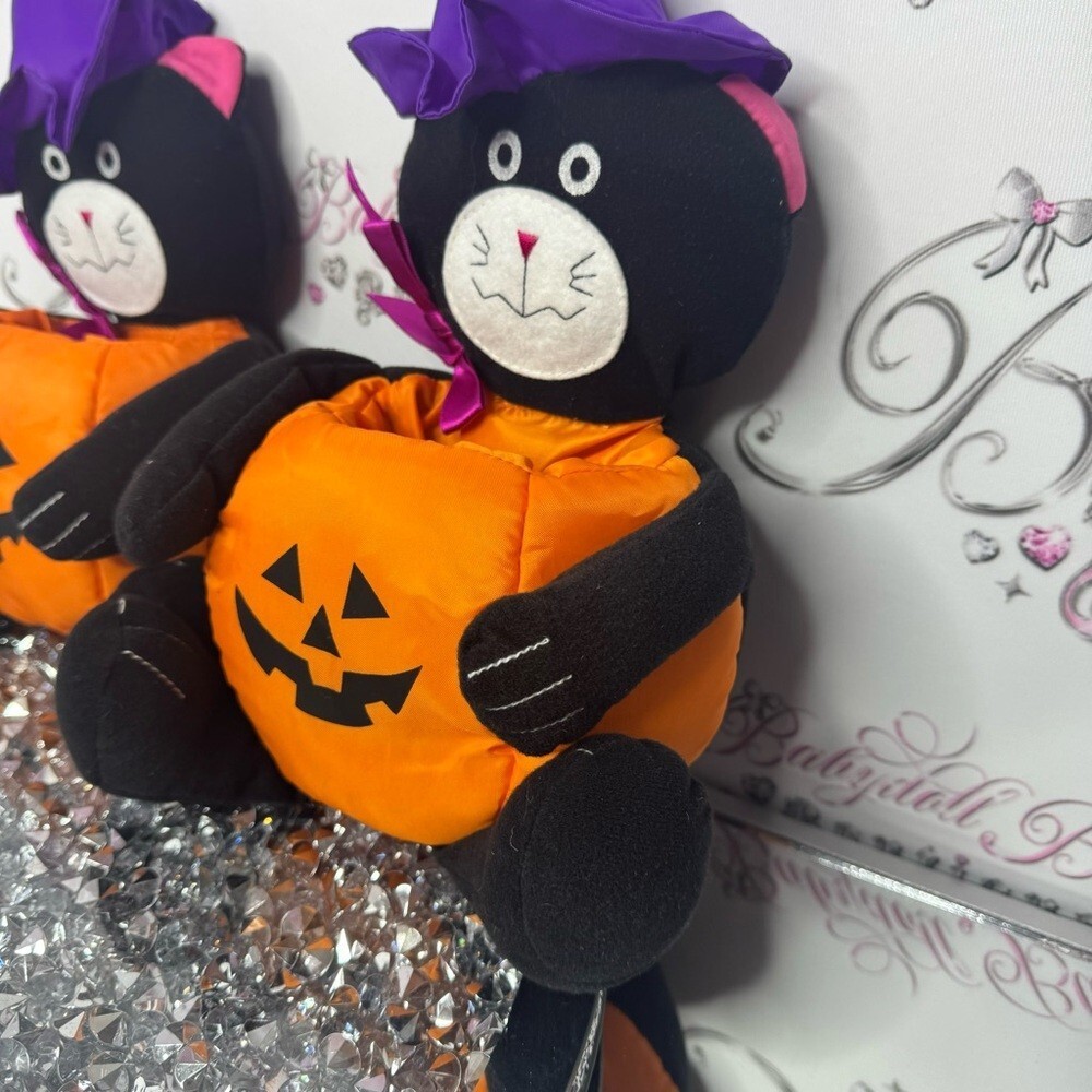 AVON Plush Halloween Black Cat Witch Wizard Pumpkin Candy Bucket Party vintage