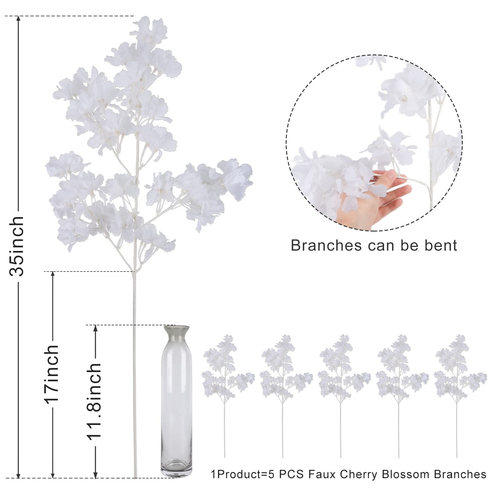 Artificial Faux Cherry Blossom Branches Decor, 35 Inch for Tall Floor Vase Us…