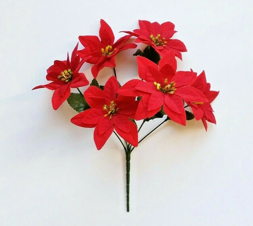 (Pack of 12) 6-3.5″ Red Poinsettias 12″ Bush Silk Flower Christmas Home Decor US