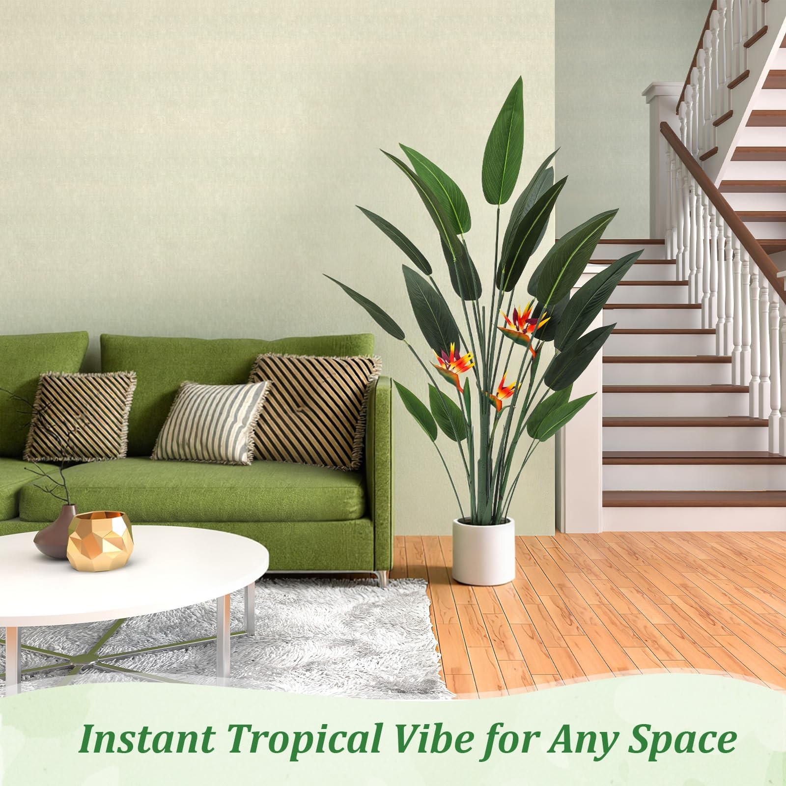 2 Pcs 5 ft Artificial Bird of Paradise Plant Faux Banana Leaf Tree Tall Lifel…