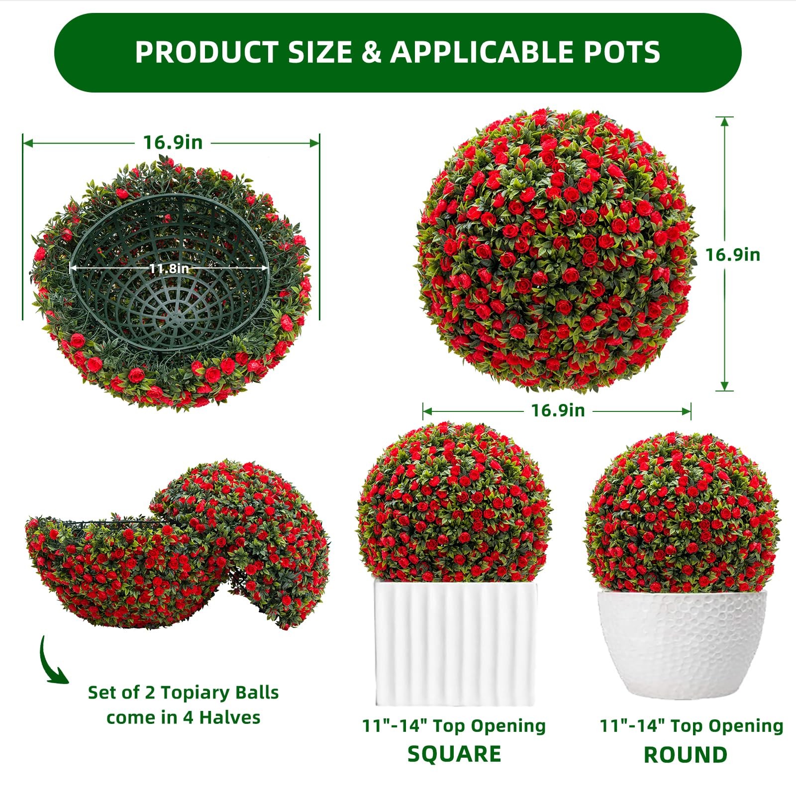 2PCS 17″ Flower Topiary Ball Decorative Balls Artificial Topiary Ball Decoration