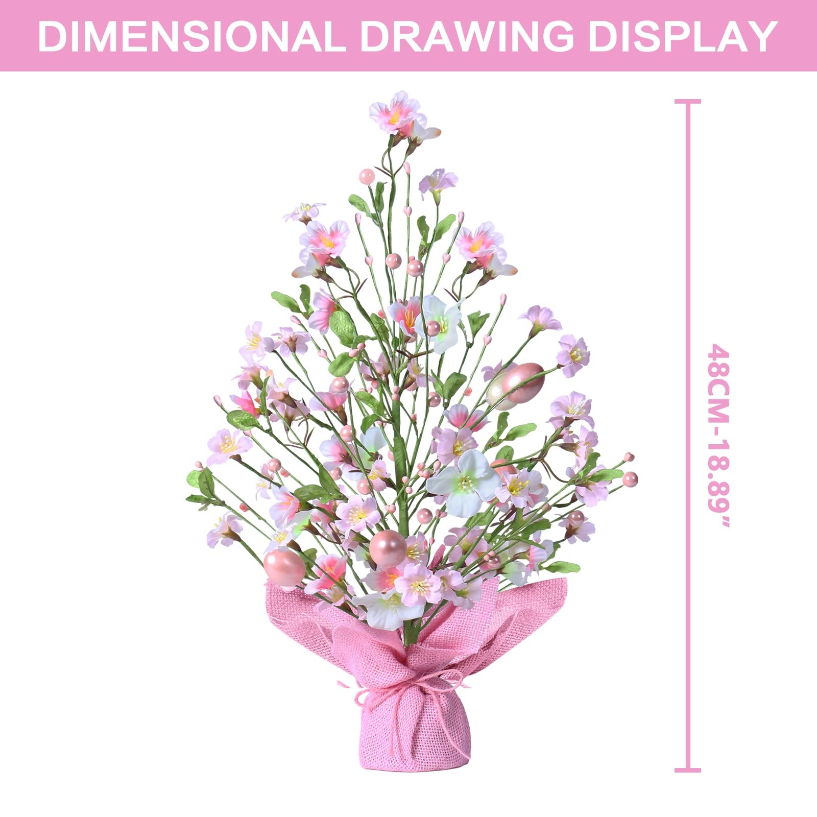 18 Inch Artificial Easter Pink Egg Flower Tree Tabletop Decoration Party Wedding