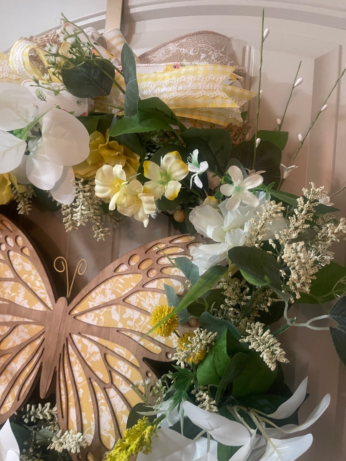 Yellow Butterfly Floral Grapevine Wreath by Taylormadecustombows 25x25x9″