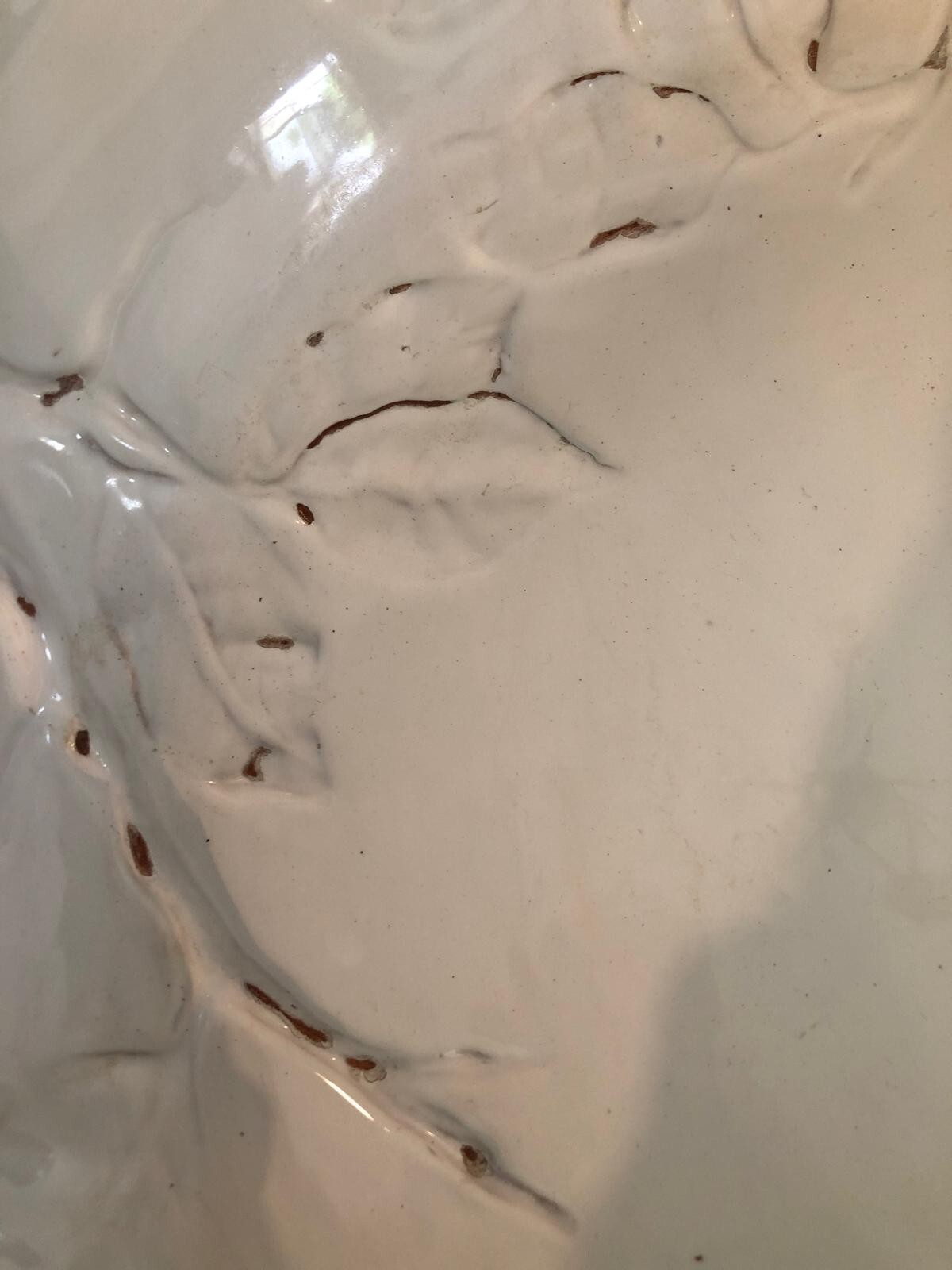 Italian Plate with leaves in relief brownish markings 20” Diameter