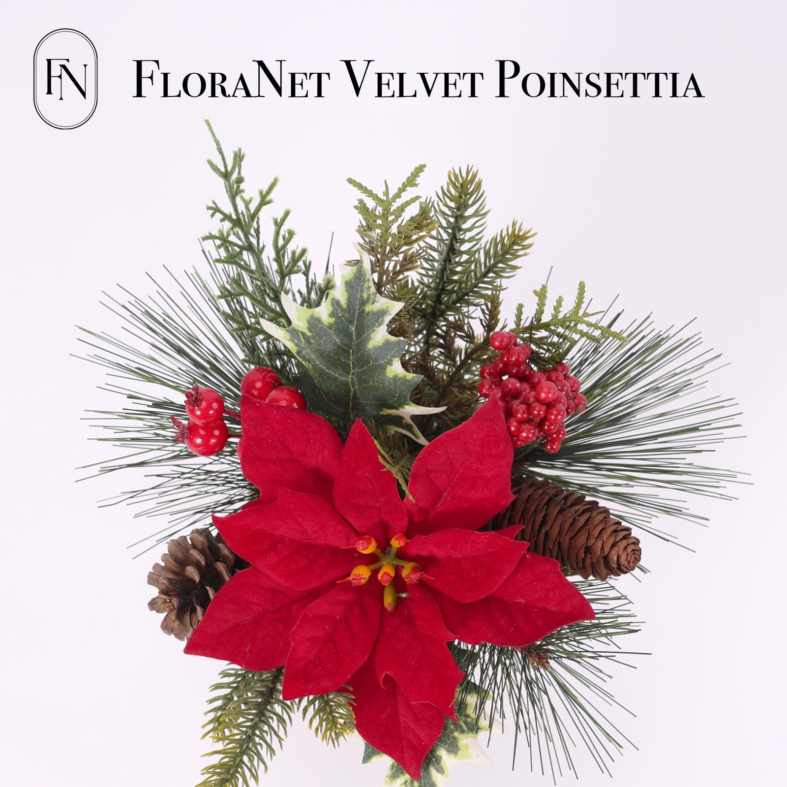 4 PCS 9 Inch Christmas Tabletop Artificial Fake Red Poinsettia Flocking