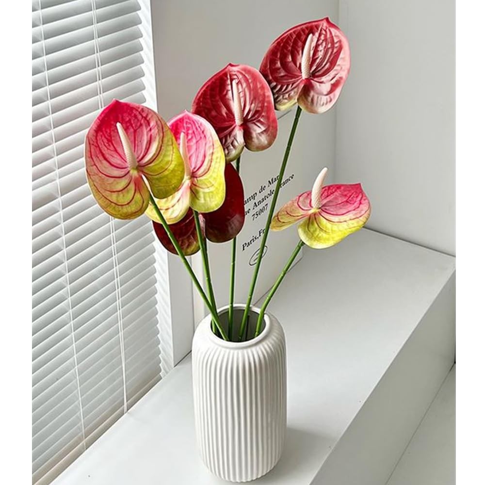 8 PCS Dark Pink Artificial Anthurium Flowers 235/8 Inch Fake Bouquet Wedding