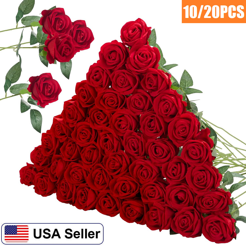 10/20x Fake Velvet Silk Red Roses Artificial Flowers Wedding Party Floral Decor