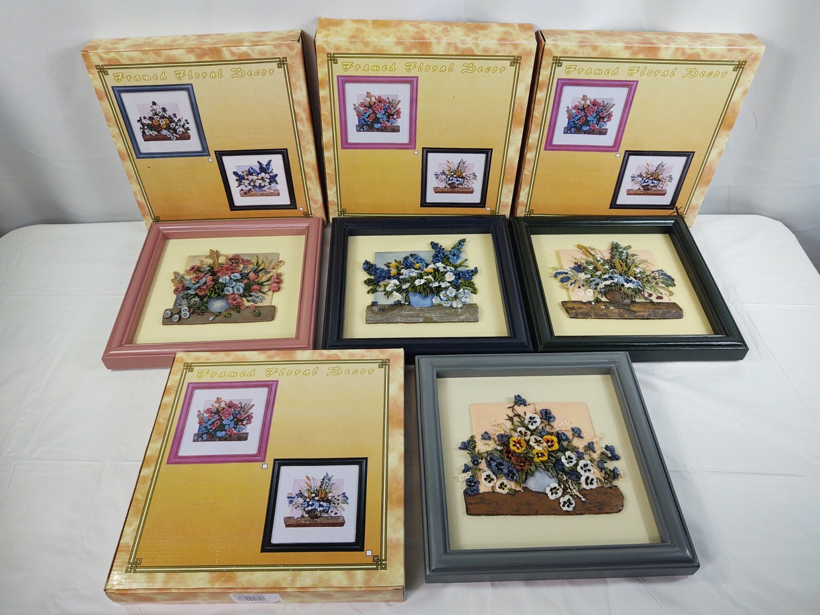 Vtg 1999 Trippie’s Lot Set 4 Framed 3D Floral Wall Hanging Art Home Office Decor