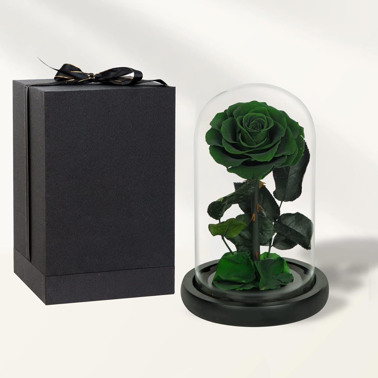 Elegant Handmade Preserved Roses in Glass Dome – Lasting Green Floral Gift