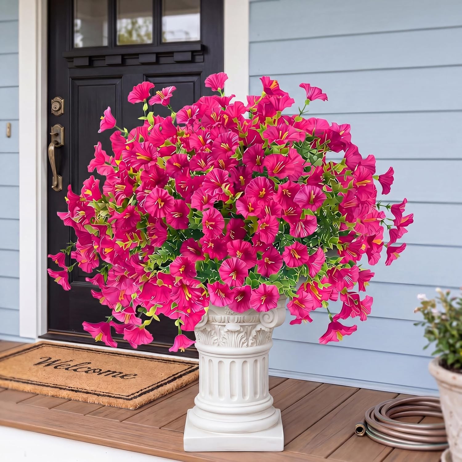 Realistic Magenta Silk Morning Glory Bundles with Eucalyptus for Seasonal Decor