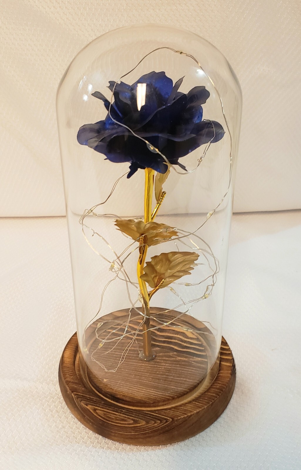 Dark Blue And Gold Forever Rose Led Glass Dome
