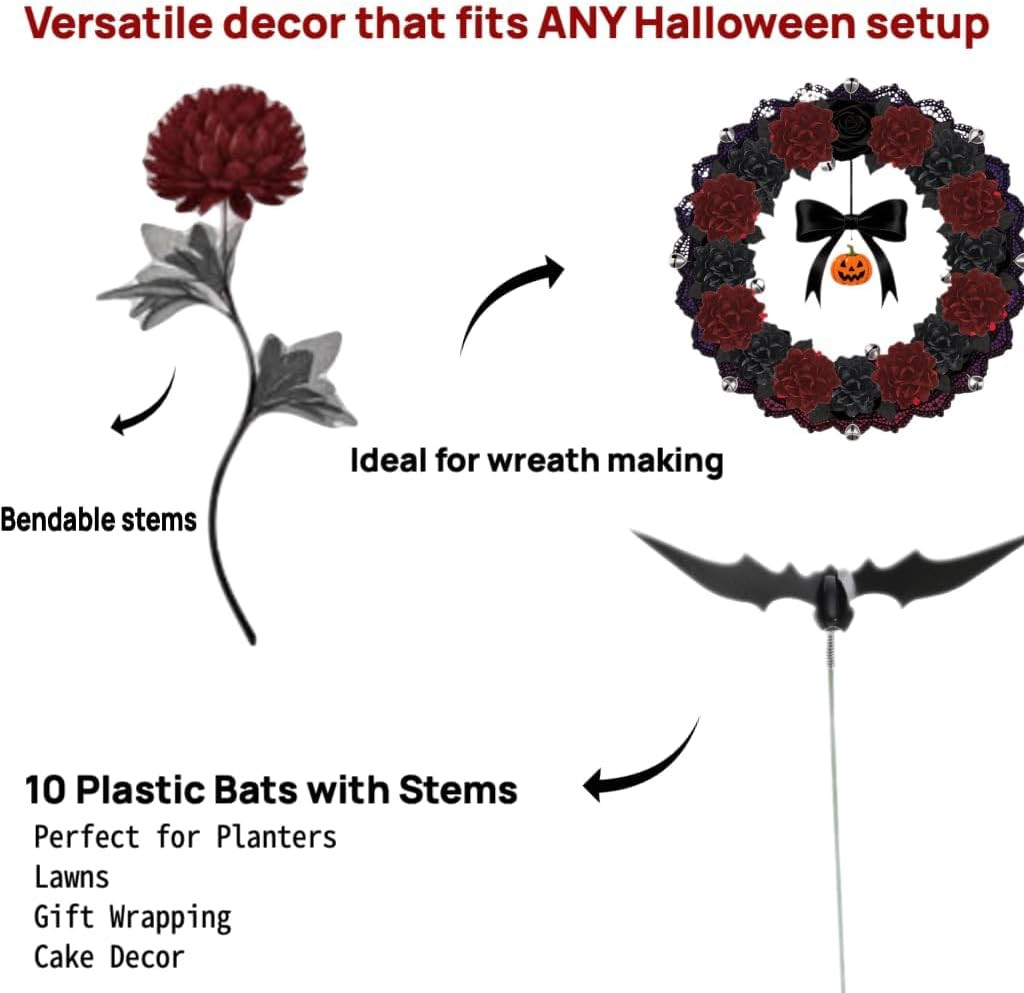 Black Burgundy Artificial Flowers Dahlia Bouquet – Lifelike Faux Gothic Floral A