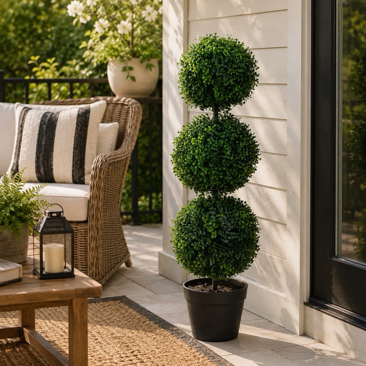 3′ Topiary Boxwood Triple Ball Artificial Tree UV Indoor/Outdoor Home Decor.
