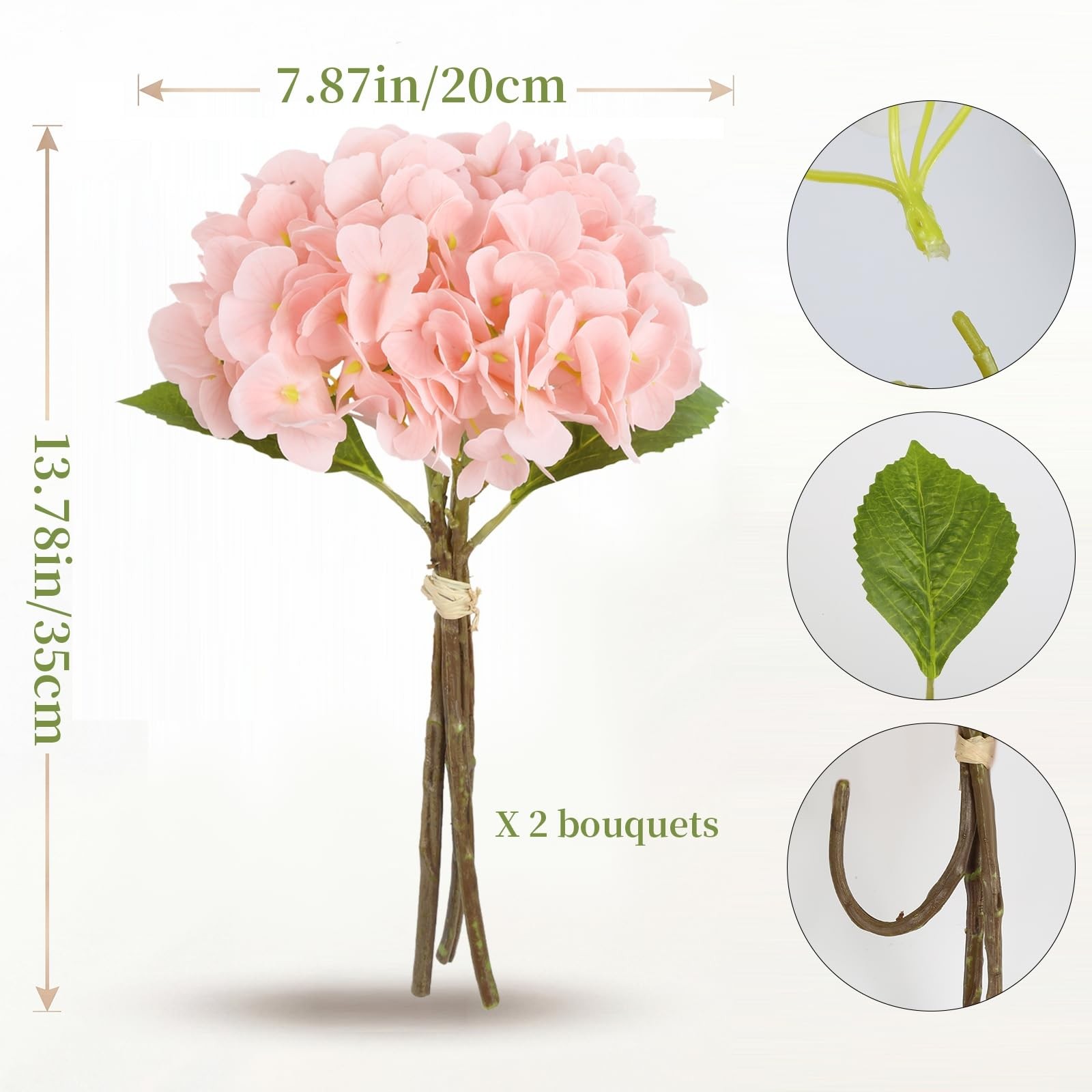 2 Bouquets Light Pink Real Touch Hydrangea Artificial Flowers 6PCS Latex Faux…