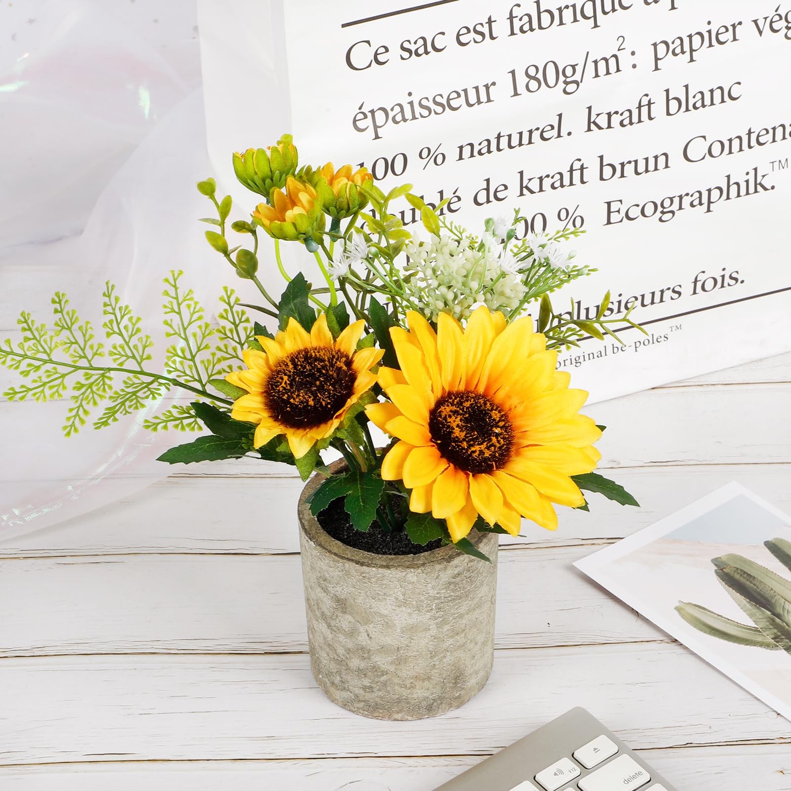 Yellow Artificial Sunflower Fake Flower In Pot Home Bathroom Kitchen Decor