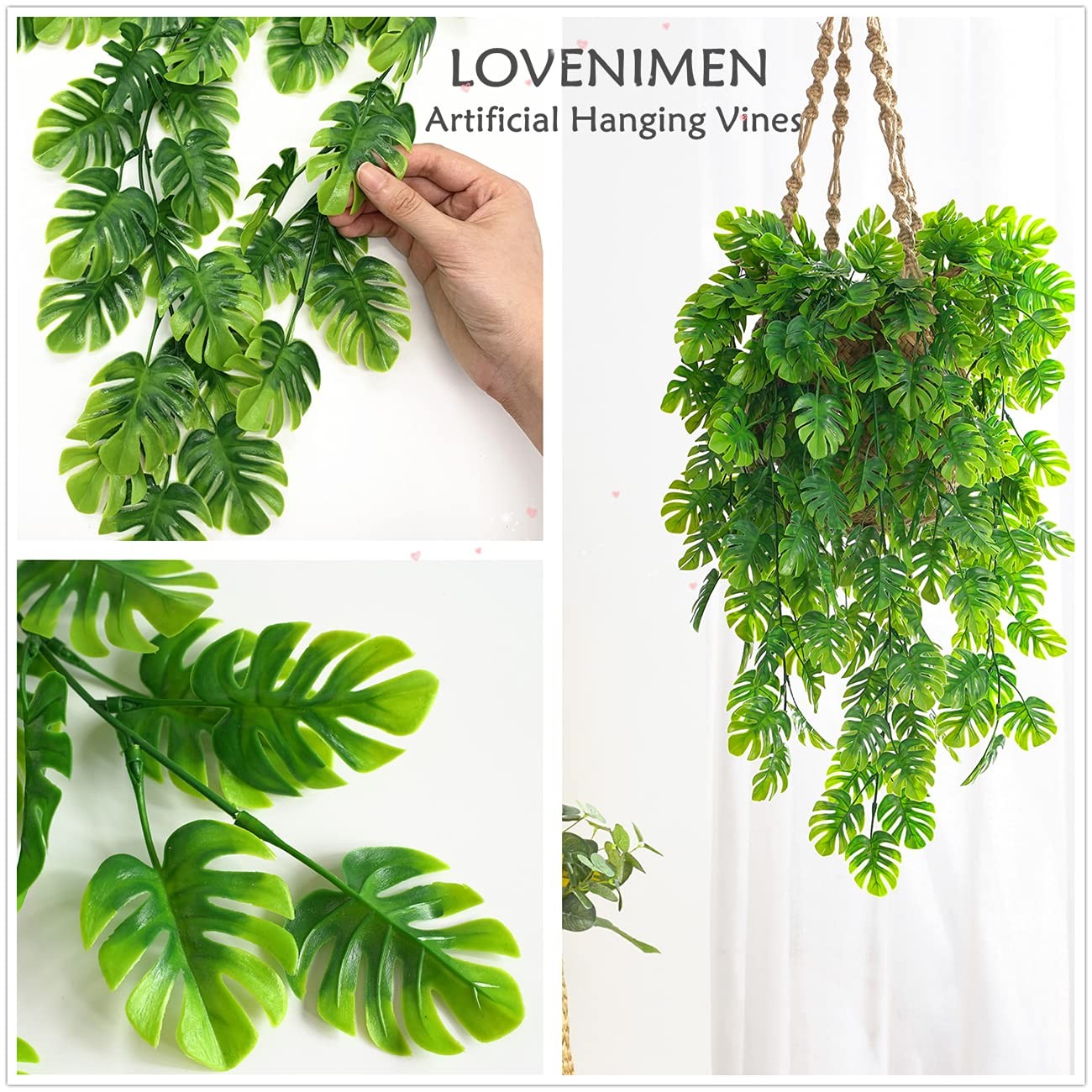 LOVENIMEN Artificial Hanging Vines 4 Pack Fake Monstera Leafs Vine Ivy Jungle…