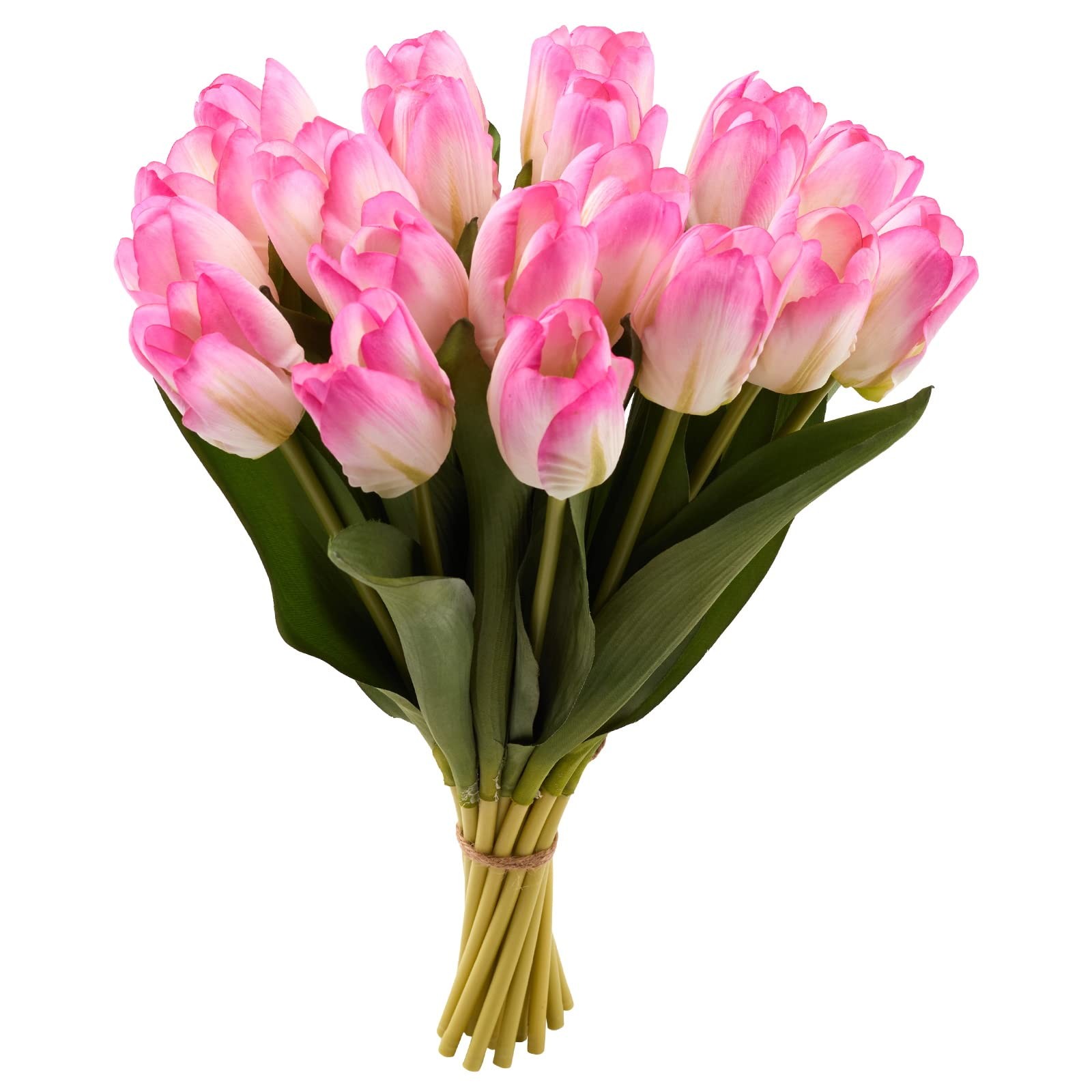 20 PCS Pink Green Artificial Tulips Real Touch Faux Flower Moisturizing