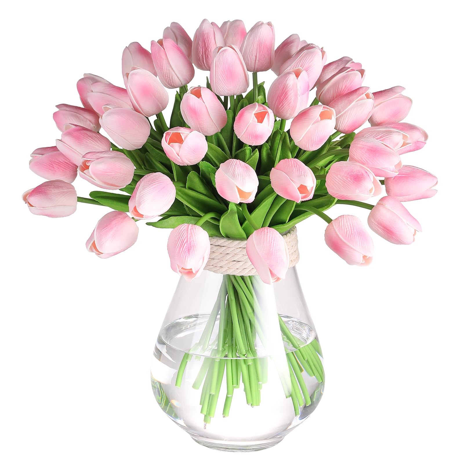 30 PCS Pink Artificial Tulips PU Faux Flowers Real Touch Spring Home Wedding