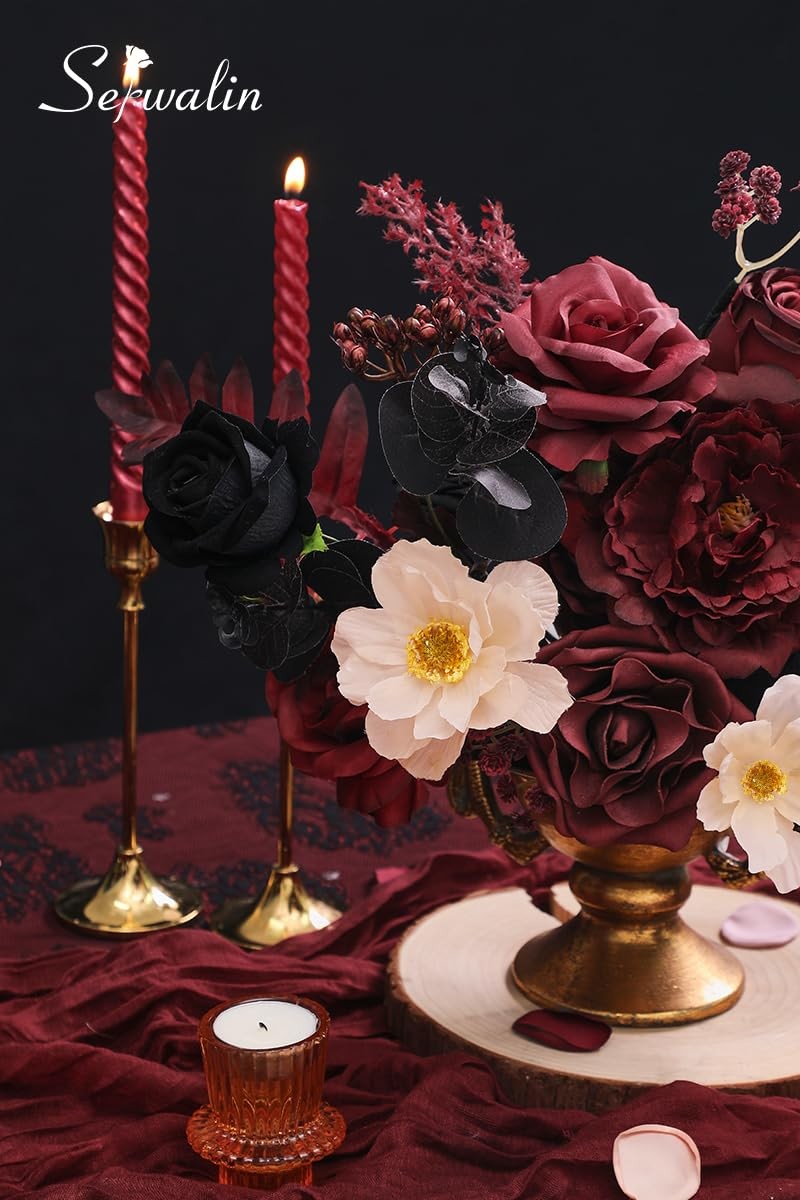 Artificial Burgundy Black Dark Red Roses Silk Flowers Table Centerpieces