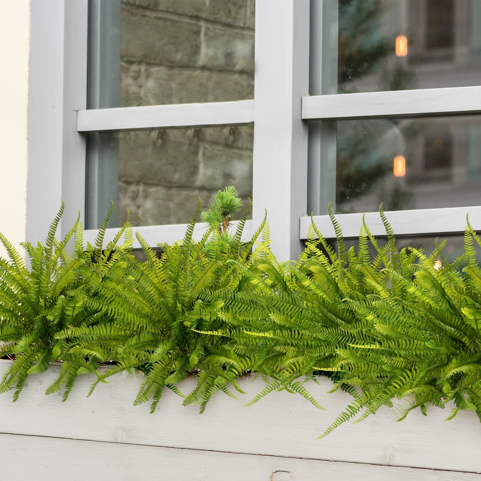 Boston Ferns Artificial Plants Bulk UV-Resistant Indoor Outdoor Decor, 4pcs