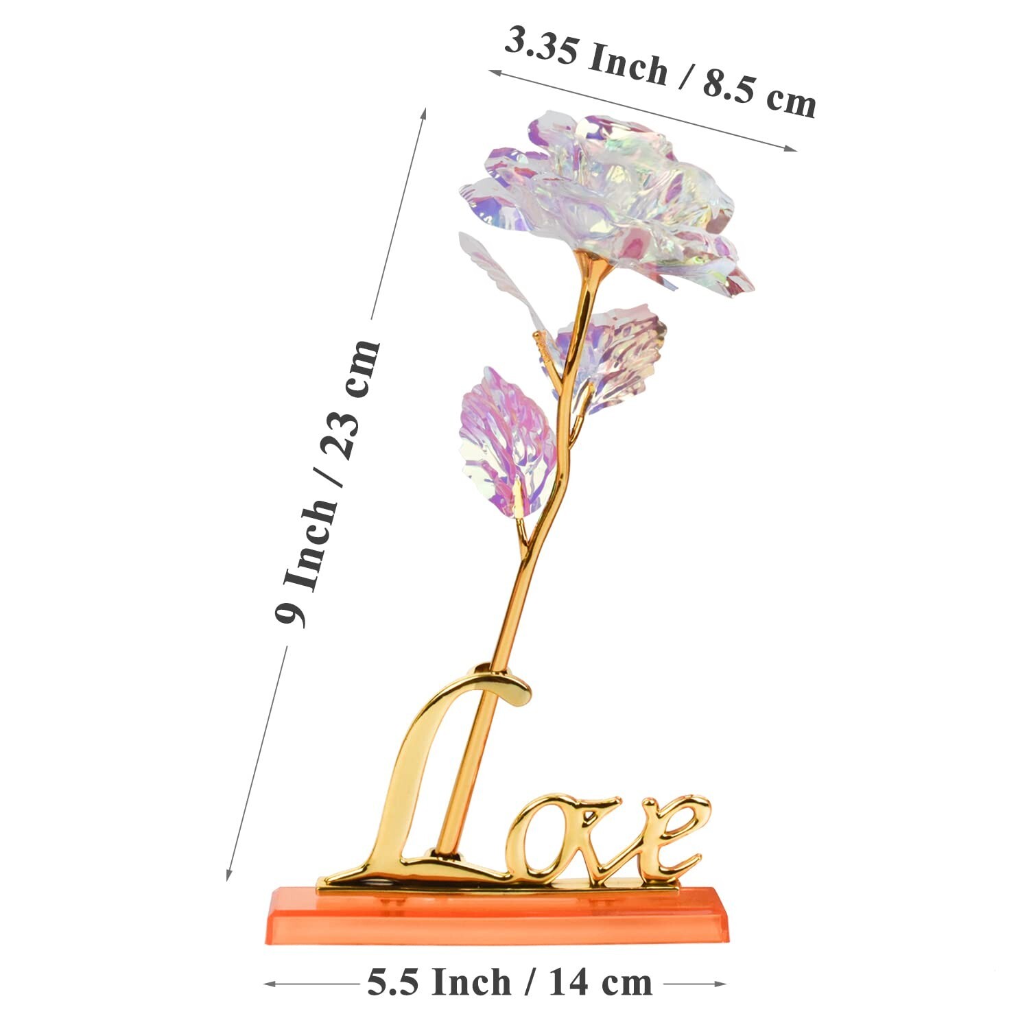 Rose Gift for Her, Rainbow Golden Foil Rose Flower w/Love Stand – Gift for Women