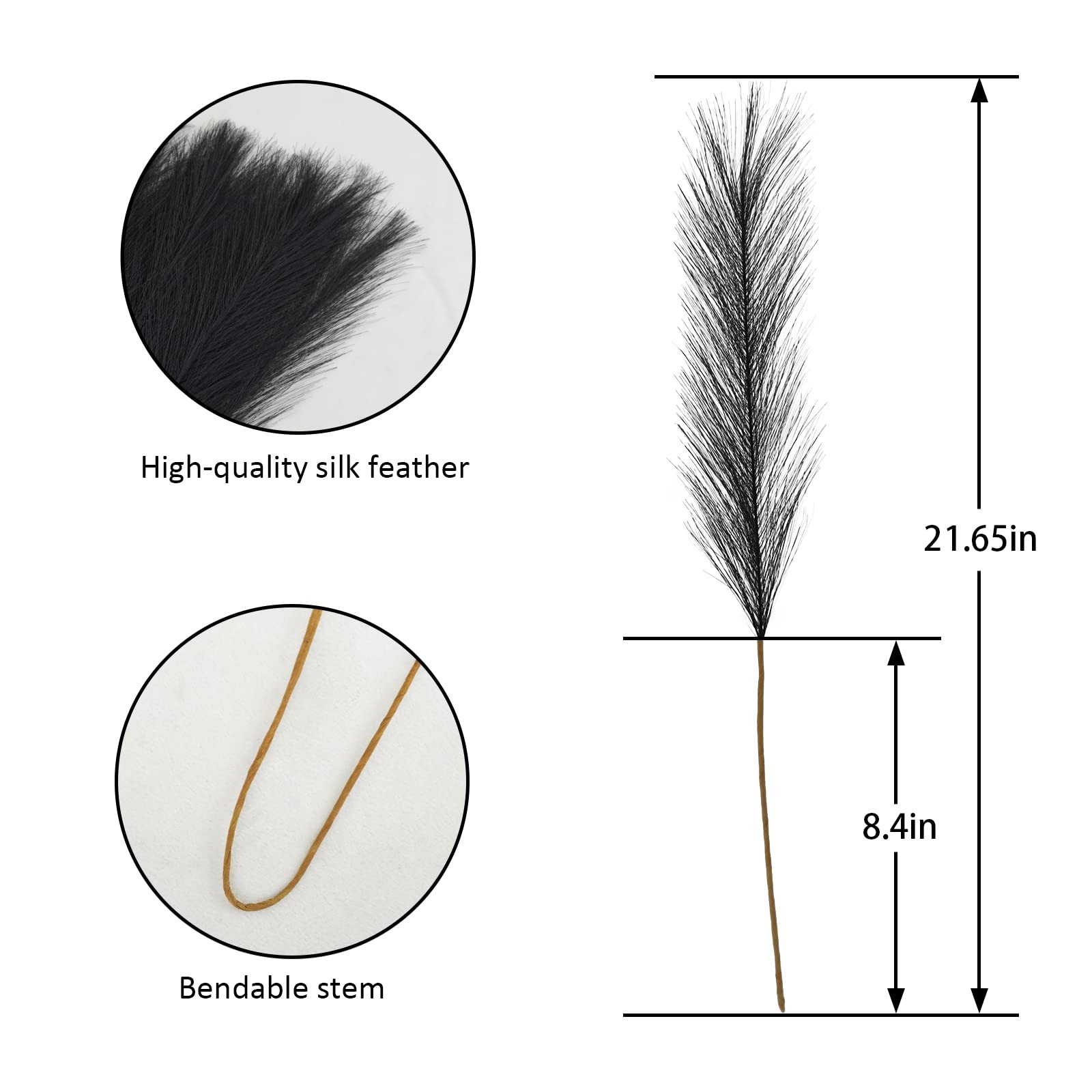 Faux Black Pampas Grass 21.6 Inch Short Artificial Pompous Branches 50 PCS