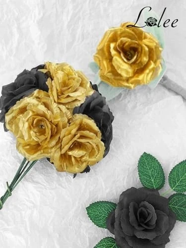 108pcs Roses Head Flowers with Stem – Black & Gold Graduation Black-gold