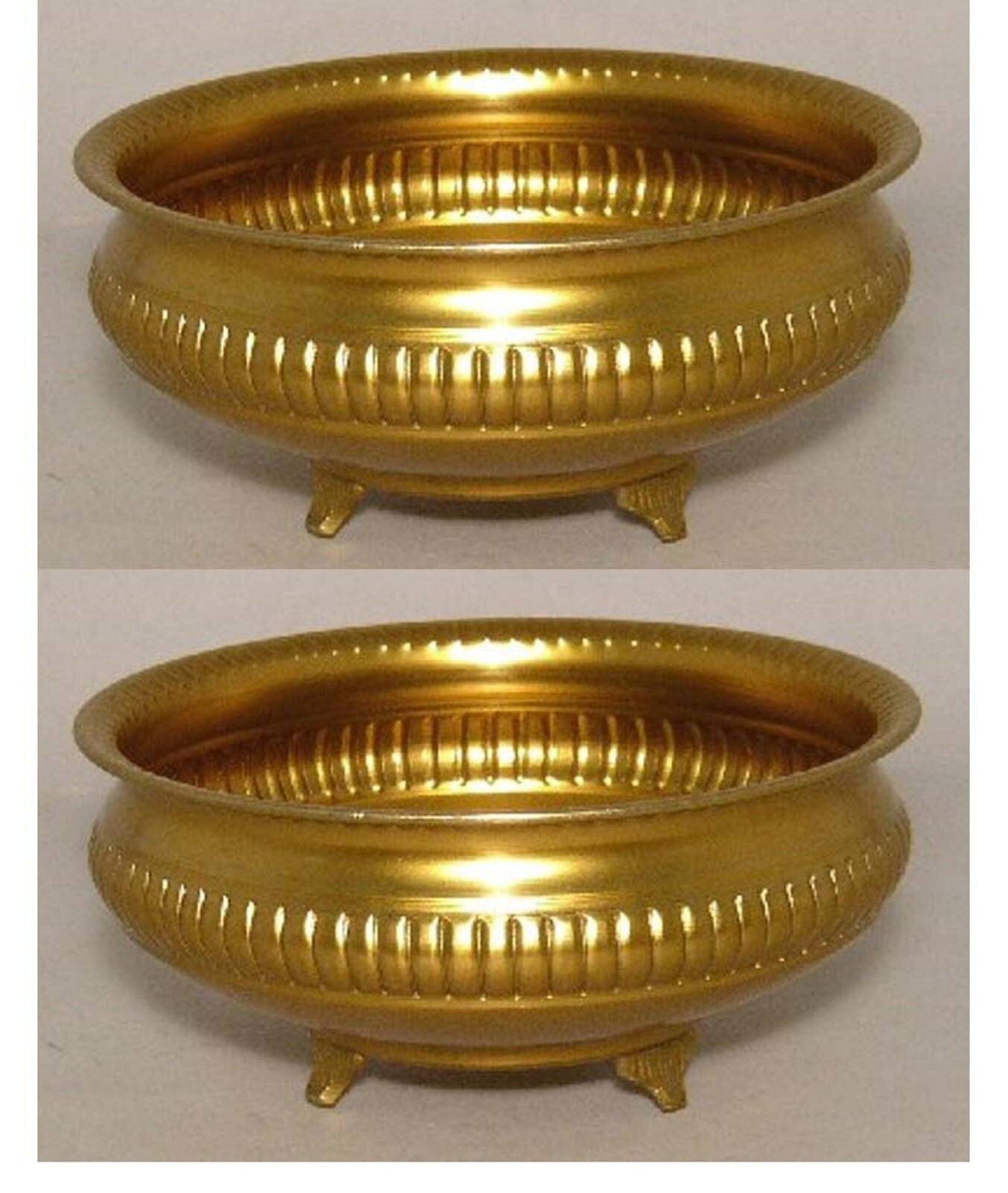 Compote Bowl 8″D 3.75″Hi Set/2 Gold Finish Aluminum 3-Feet Ribs FREE SHIPPING