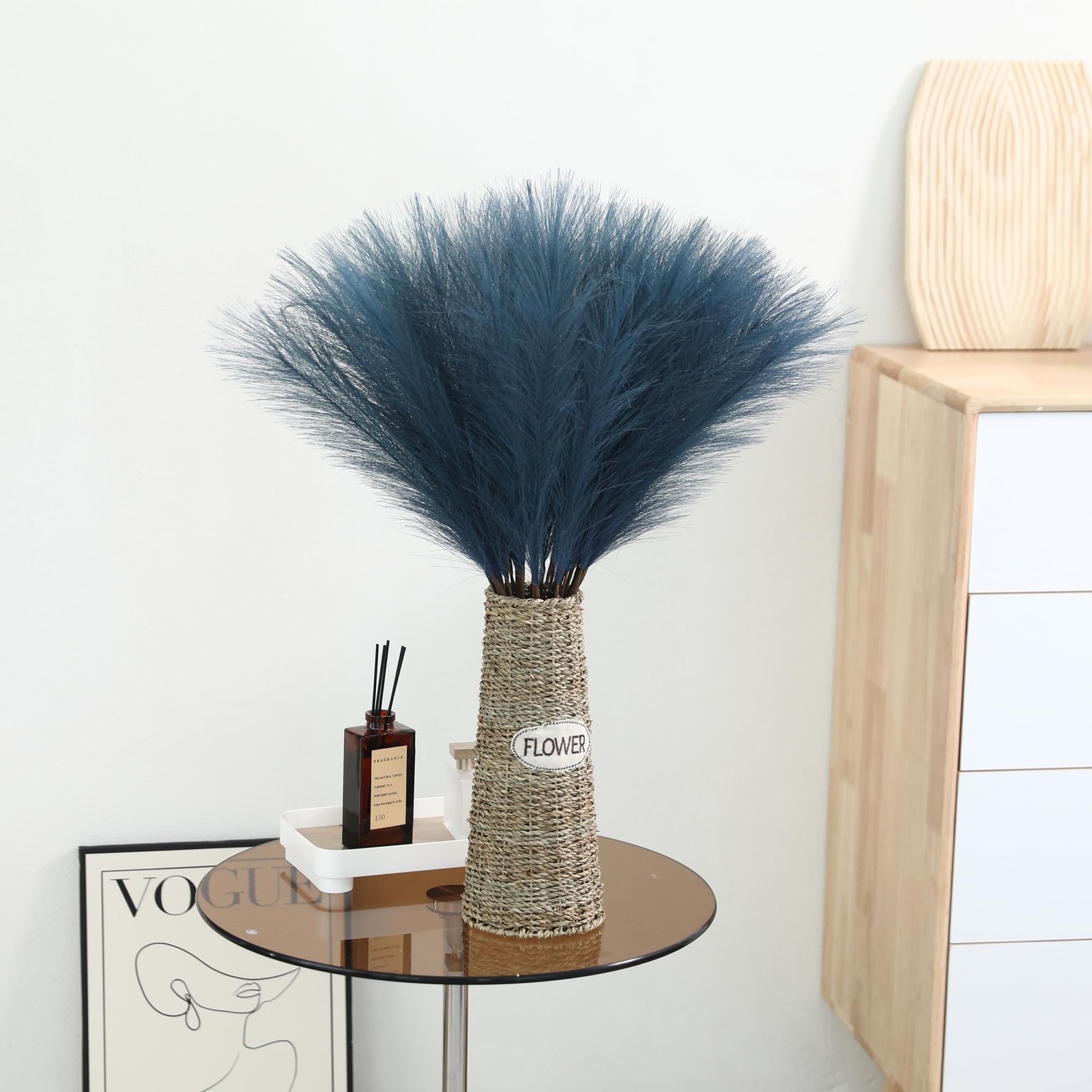 Blue Pampas Grass Decor – 30pcs 24 Inch Faux Pampas Grass Decor, Tall Pampas …